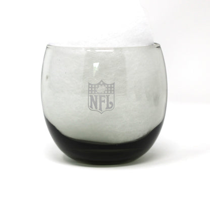 Vintage NFL Football glasses.  New York Giants smoked glass roly-poly collectible barware.