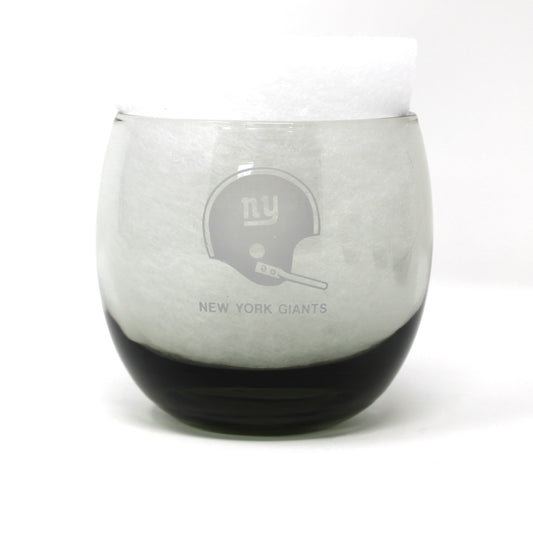 Vintage NFL Football glasses.  New York Giants smoked glass roly-poly collectible barware.
