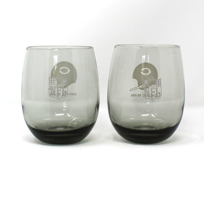 Vintage NFL Football glasses.  Chicago Bears smoked glass roly-poly highball glasses collectible barware.