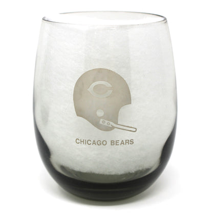 Stemless wine glass with Chicago Bears logo on a white background
