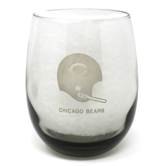 Stemless wine glass with Chicago Bears logo on a white background