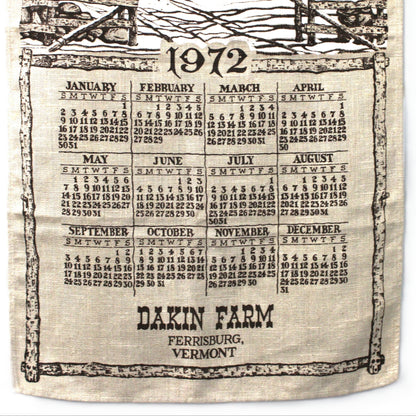 Calendar with vintage farm scene and 1972 design on a white background
