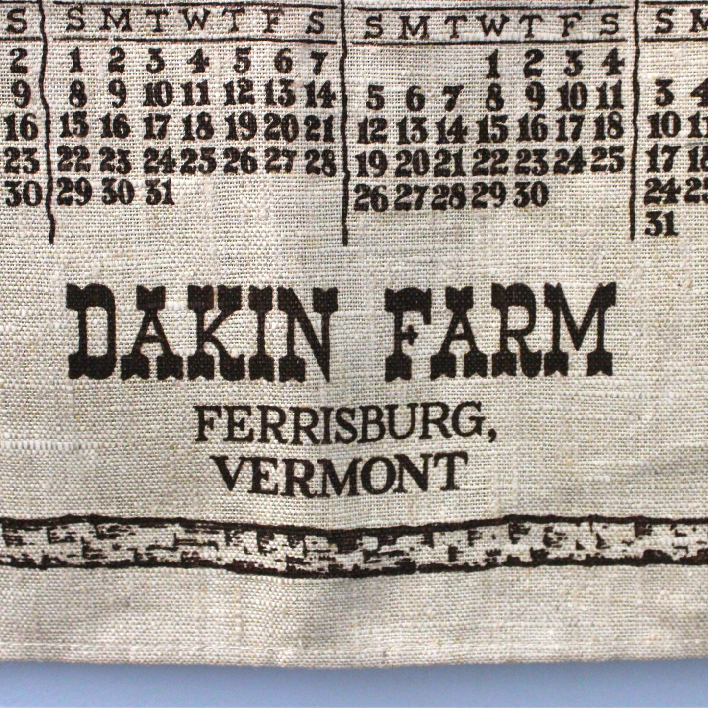 Calendar, Tea Towel, 1972 Kay Dee, Red Barn in Winter, Dakin Farm VT, Vintage Linen