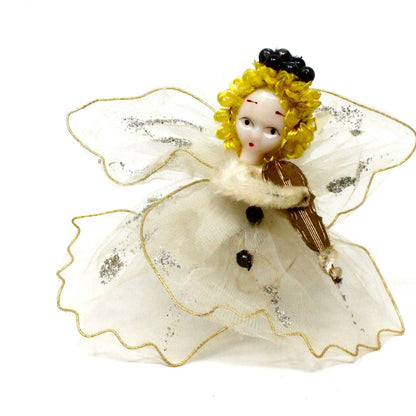 Ornaments, Delta Novelty Co, Christmas Angels White Tulle with Violin, Set of 2, Vintage Japan RARE