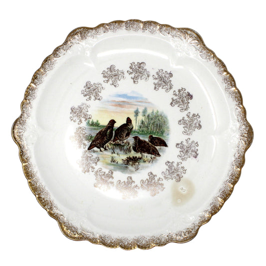 Antique Decorative Plate by Sevres, Hand Painted Game Birds, Ruffed Grouse, Cabinet Plate