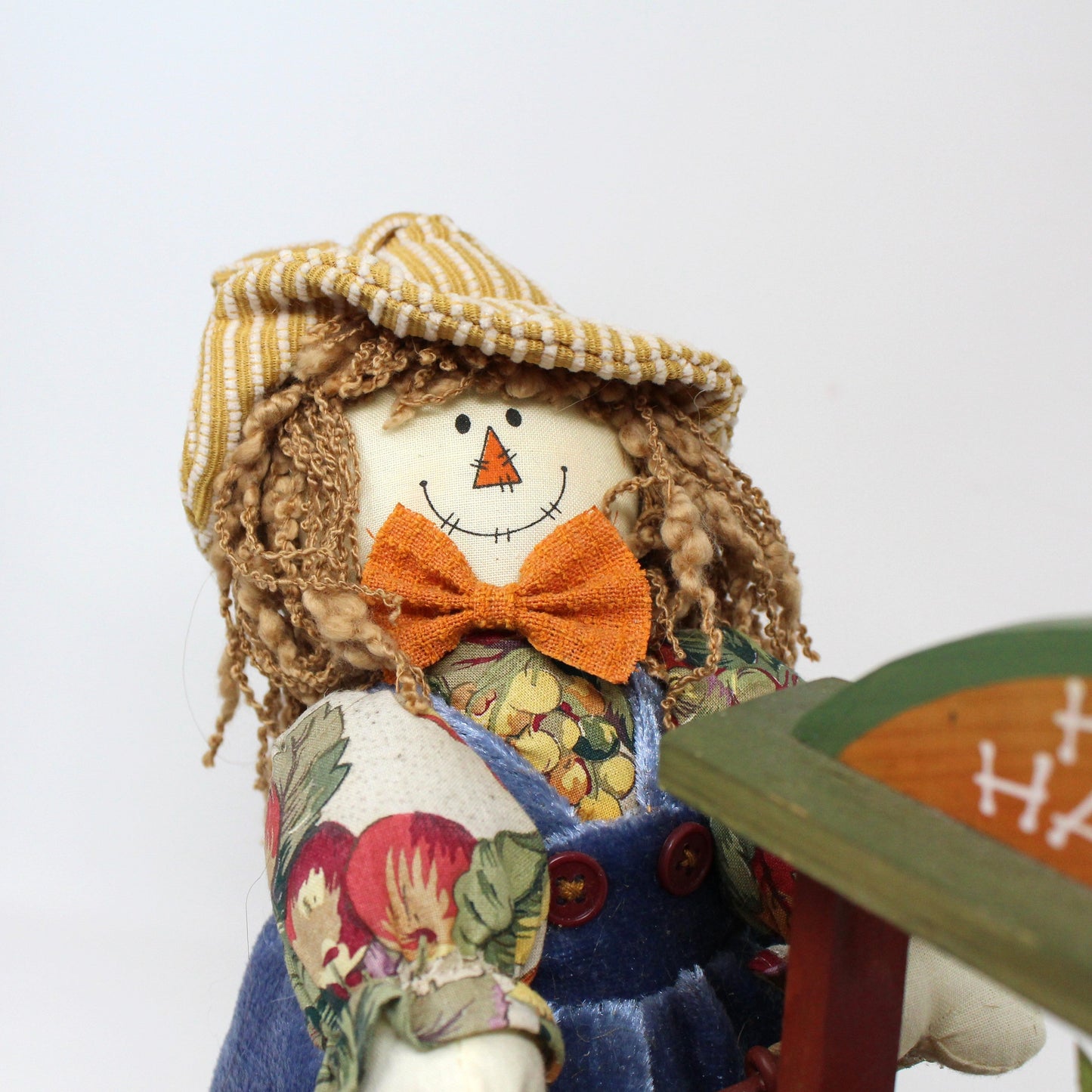 Figurine, Happy Harvest Scarecrow Riding Flower Vendor Cart, Fall, Vintage