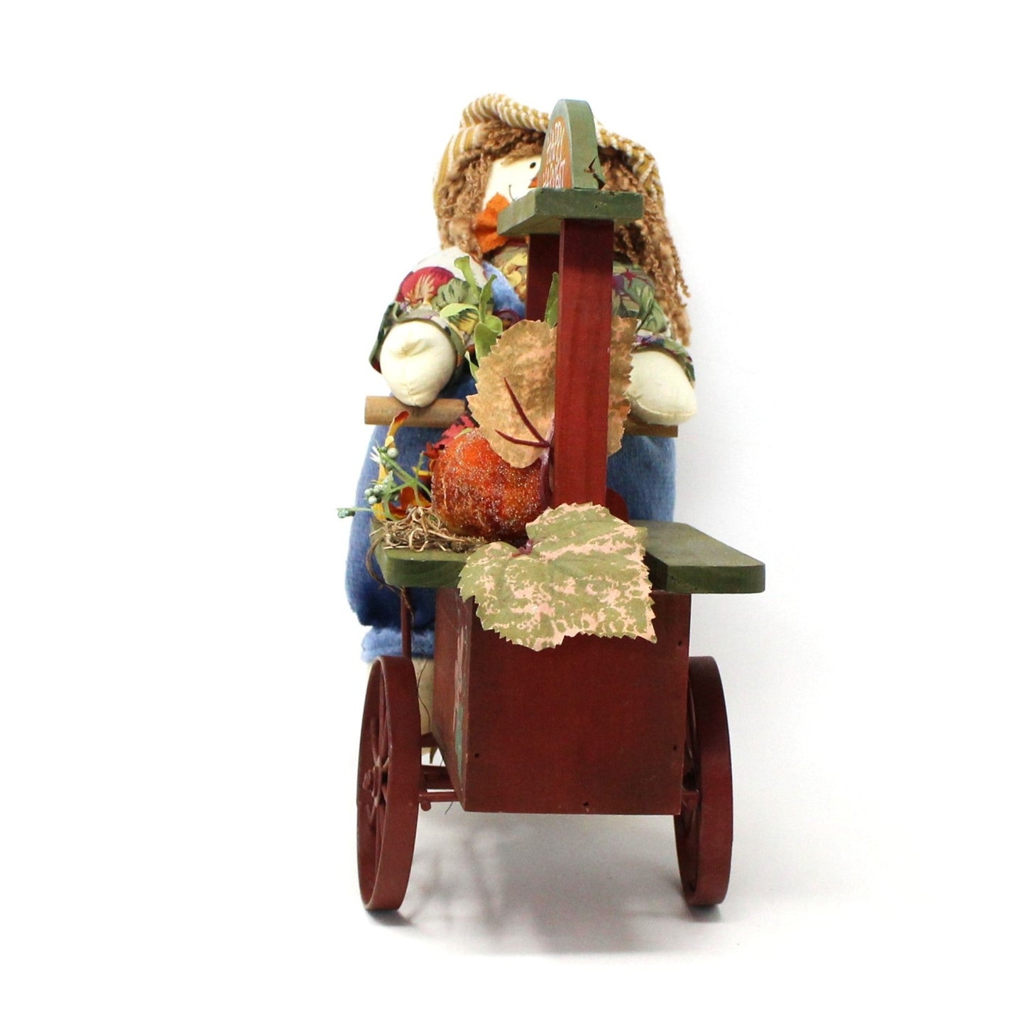 Figurine, Happy Harvest Scarecrow Riding Flower Vendor Cart, Fall, Vintage
