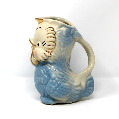 Milk Pitcher, Shawnee Pottery, Blue Bird / Owl Chick Pitcher, USA, Vintage