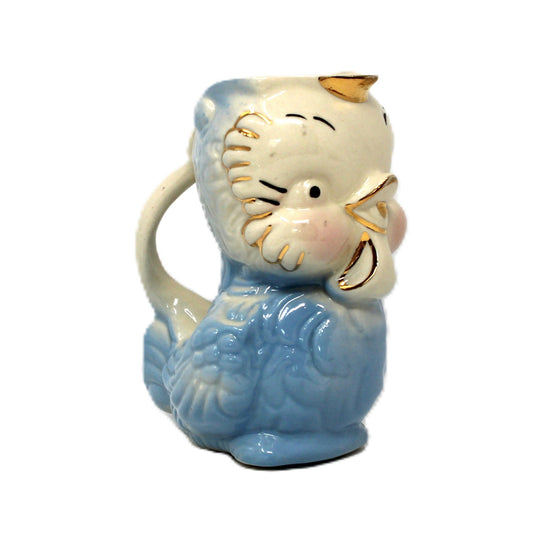 Milk Pitcher, Shawnee Pottery, Blue Bird / Owl Chick Pitcher, USA, Vintage