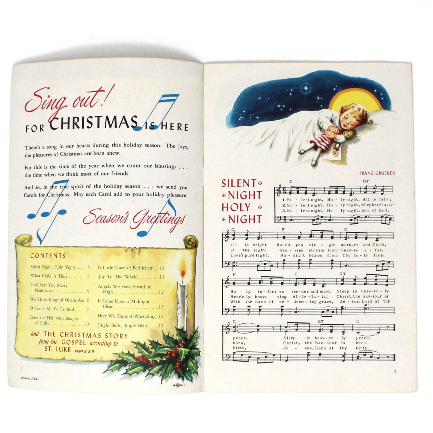 Songbook / Lead Sheet, Carols for Christmas, Vintage Litho Advertisement, RARE