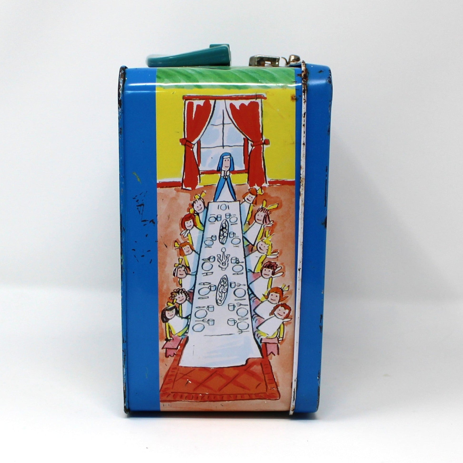 Colorful box with a ship design on a white background