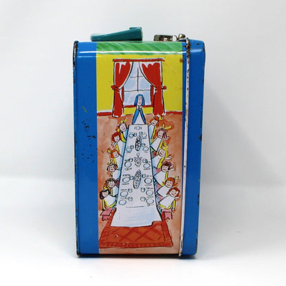 Colorful box with a ship design on a white background