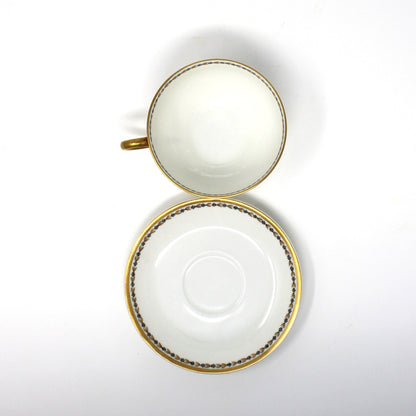 Teacup and Saucer, Haviland & Co Limoges, Schleiger 795 Laurel Leaves & Black Flowers, France, Antique