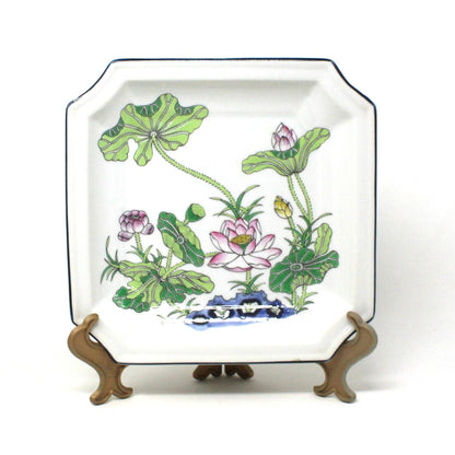 Ginger Jar / Temple Jar & Plate, Andrea by Sadek, Lotus Flower #9125. Porcelain, Vintage Japan