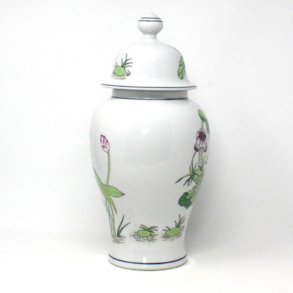 Ginger Jar / Temple Jar & Plate, Andrea by Sadek, Lotus Flower #9125. Porcelain, Vintage Japan