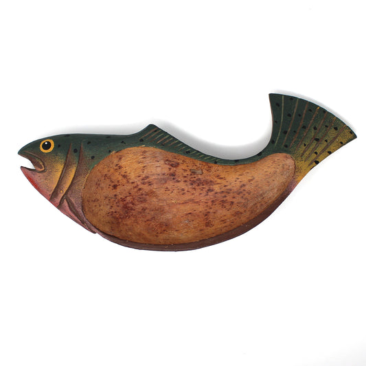 Wood Carving, Fish Bowl, Hand Carved Wooden Salmon, Vintage