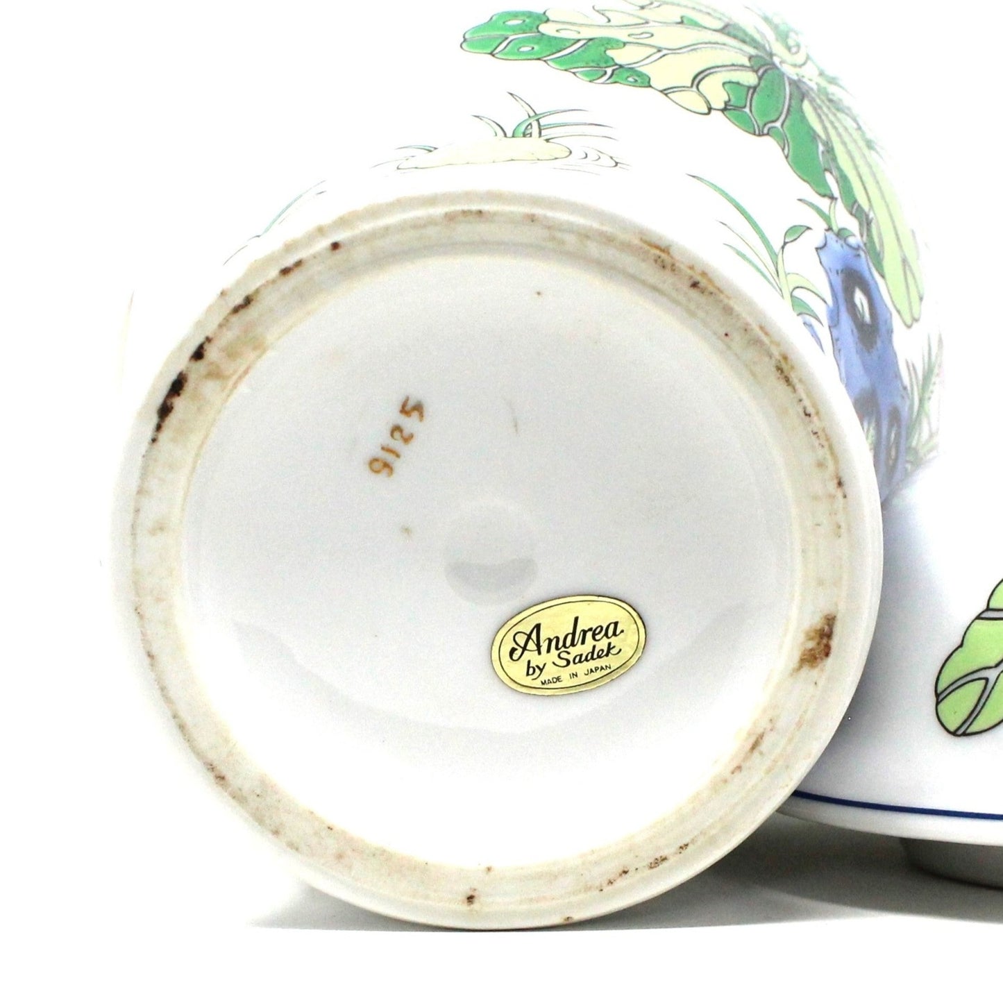 Ginger Jar / Temple Jar & Plate, Andrea by Sadek, Lotus Flower #9125. Porcelain, Vintage Japan