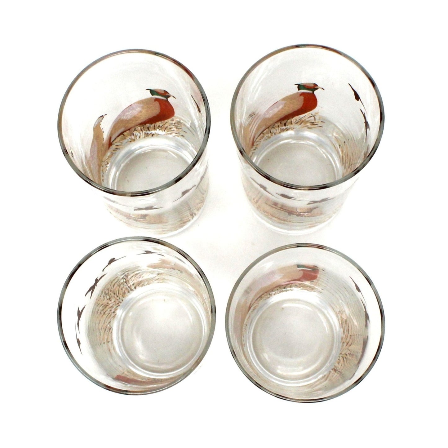 Glasses, Cocktail / Highball, Libbey, Pheasant Pattern, Set of 4, Vintage