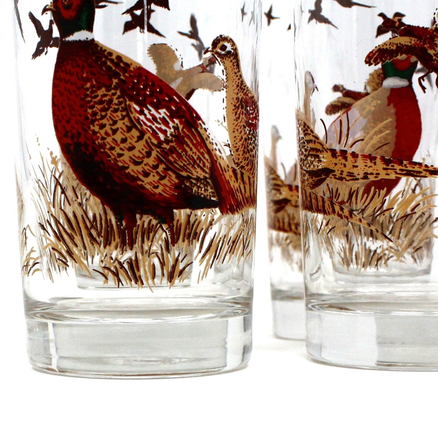 Glasses, Cocktail / Highball, Libbey, Pheasant Pattern, Set of 4, Vintage