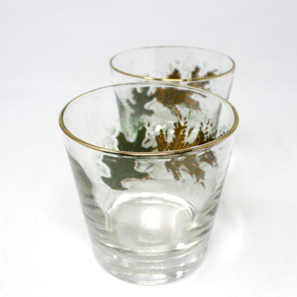 Glasses, Rocks / Whiskey, Libbey, Oak Leaves 22K Gold, Set of 2, Vintage