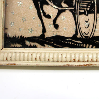 Silhouette, Reverse Painted with Foil, Victorian Couple on Horse & Buggy, Foil Stars, Framed, Vintage