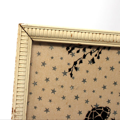 Silhouette, Reverse Painted with Foil, Victorian Couple on Horse & Buggy, Foil Stars, Framed, Vintage
