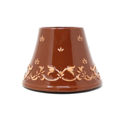 Candle Shade / Jar Topper with Underplate, Yankee Candle, Brown with Tan Tulips, Ceramic, Vintage