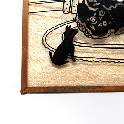Silhouette, Reverse Painted Convex Glass, Victorian Woman Playing Piano by Window, Framed, Vintage