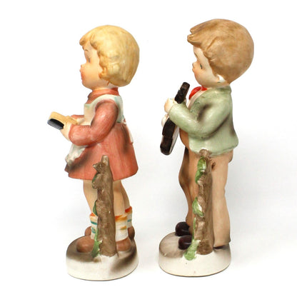 Figurine, Enesco, Boy Playing Guitar, Girl Singing Hand Painted, Vintage Set of 2
