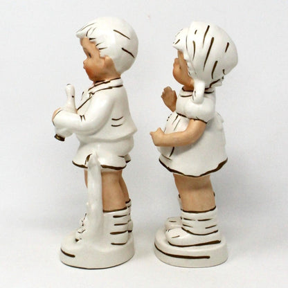 Figurine, Relco, Boy and Girl, Hand Painted White & Gold, Vintage Set of 2