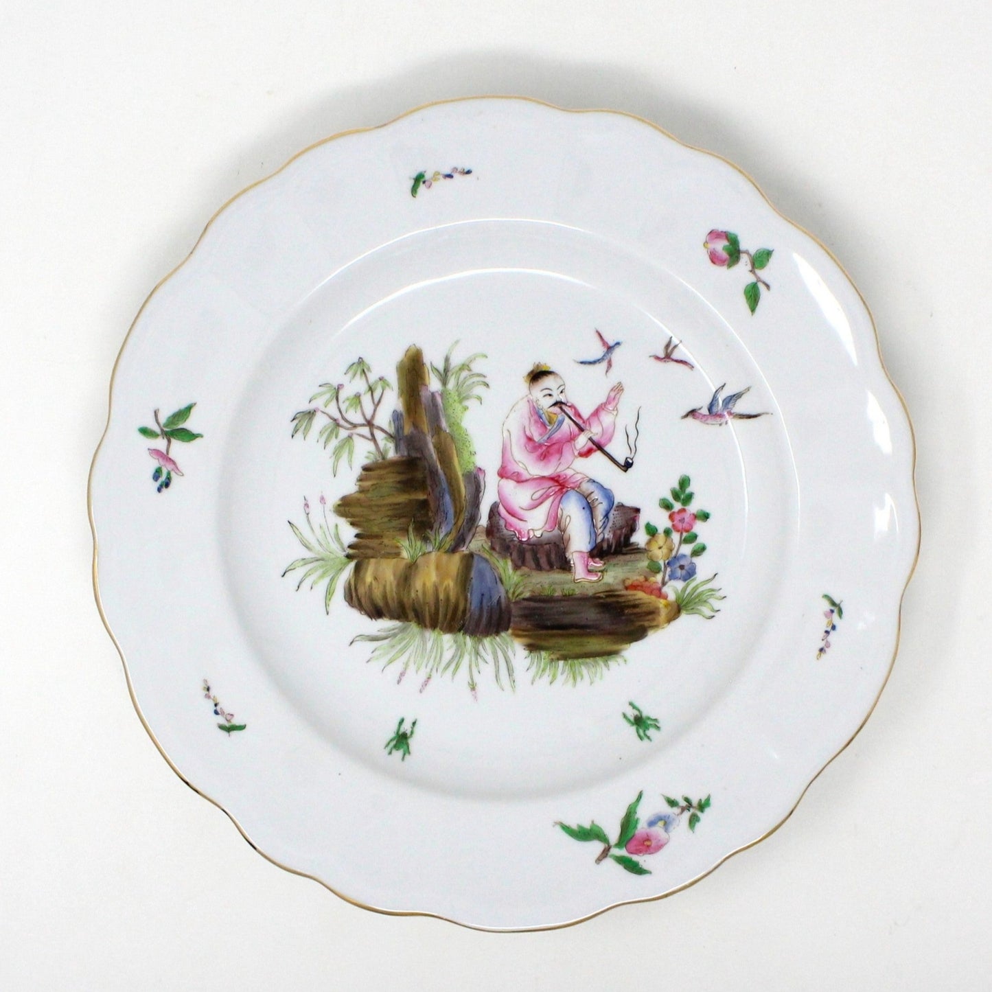 Decorative Plate, Hua Ping Tang Zhi, Chinoiserie Scene Man with Pipe, Hong Kong, Vintage