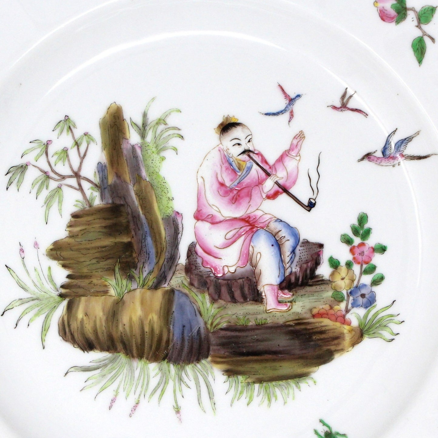 Decorative Plate, Hua Ping Tang Zhi, Chinoiserie Scene Man with Pipe, Hong Kong, Vintage