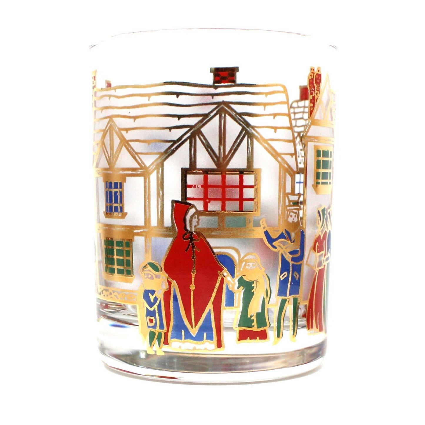 Glasses, Rocks / Whiskey, Culver, Victorian Christmas Cottages Scene, Set of 7, Vintage, SOLD
