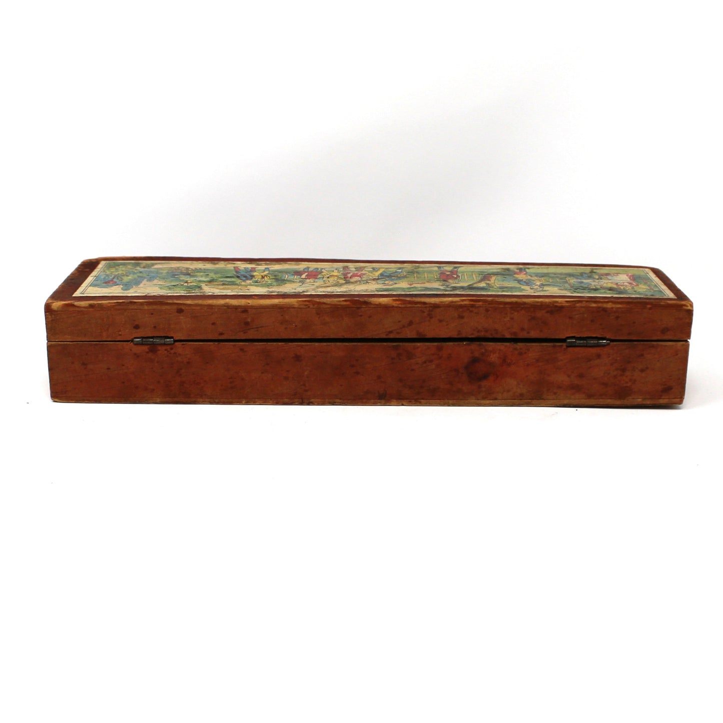 Pencil Case, Wooden Pencil Box, Nursery Rhyme Lithograph, Pied Piper of Hamelin, Antique