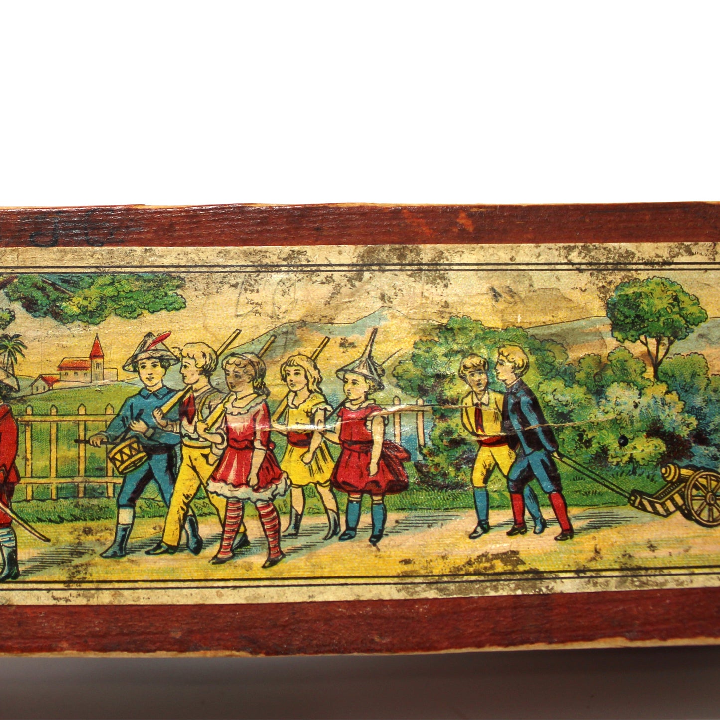 Pencil Case, Wooden Pencil Box, Nursery Rhyme Lithograph, Pied Piper of Hamelin, Antique