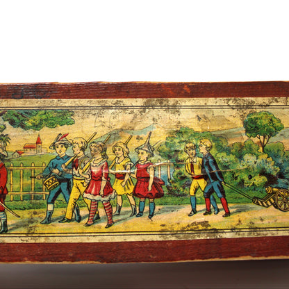 Pencil Case, Wooden Pencil Box, Nursery Rhyme Lithograph, Pied Piper of Hamelin, Antique