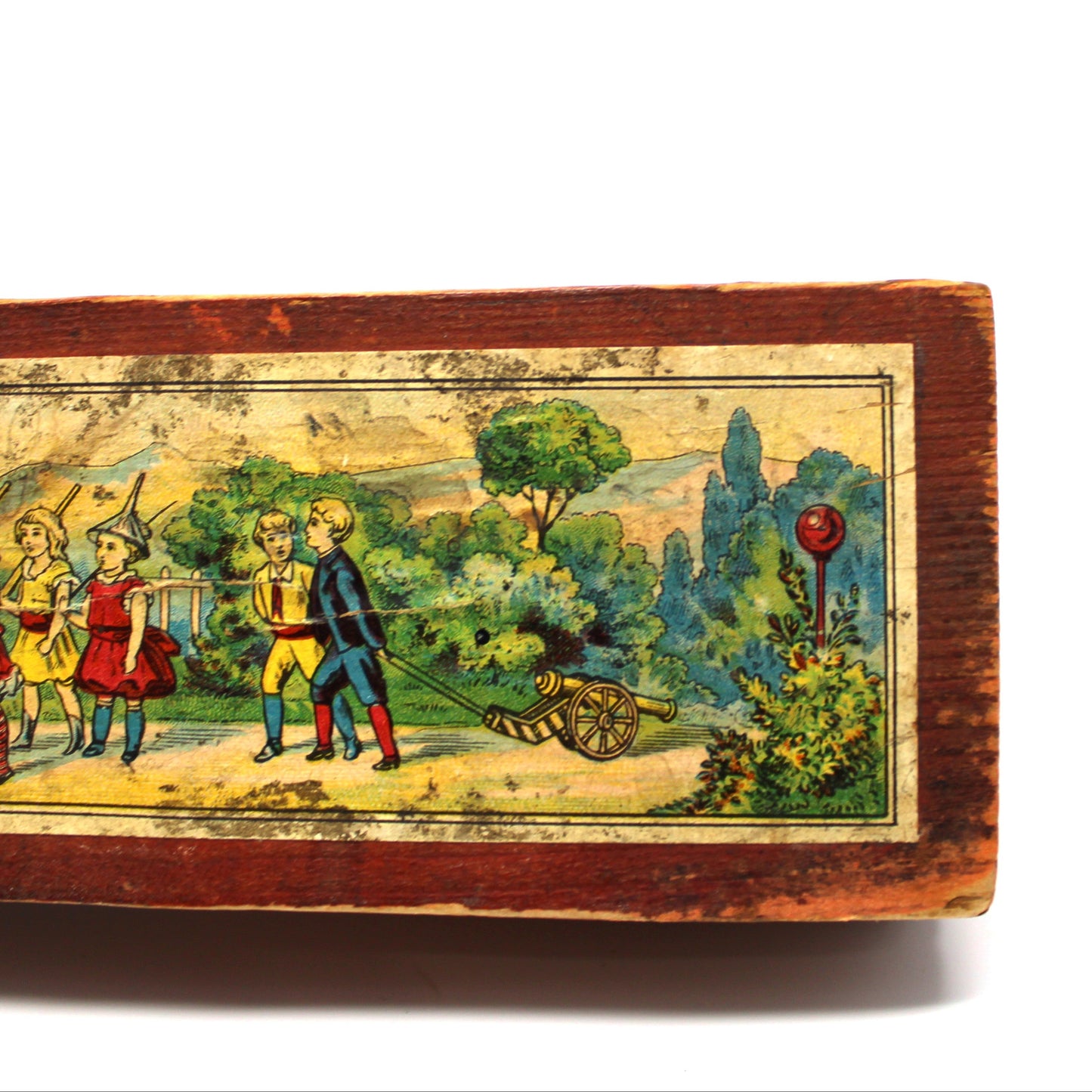 Pencil Case, Wooden Pencil Box, Nursery Rhyme Lithograph, Pied Piper of Hamelin, Antique