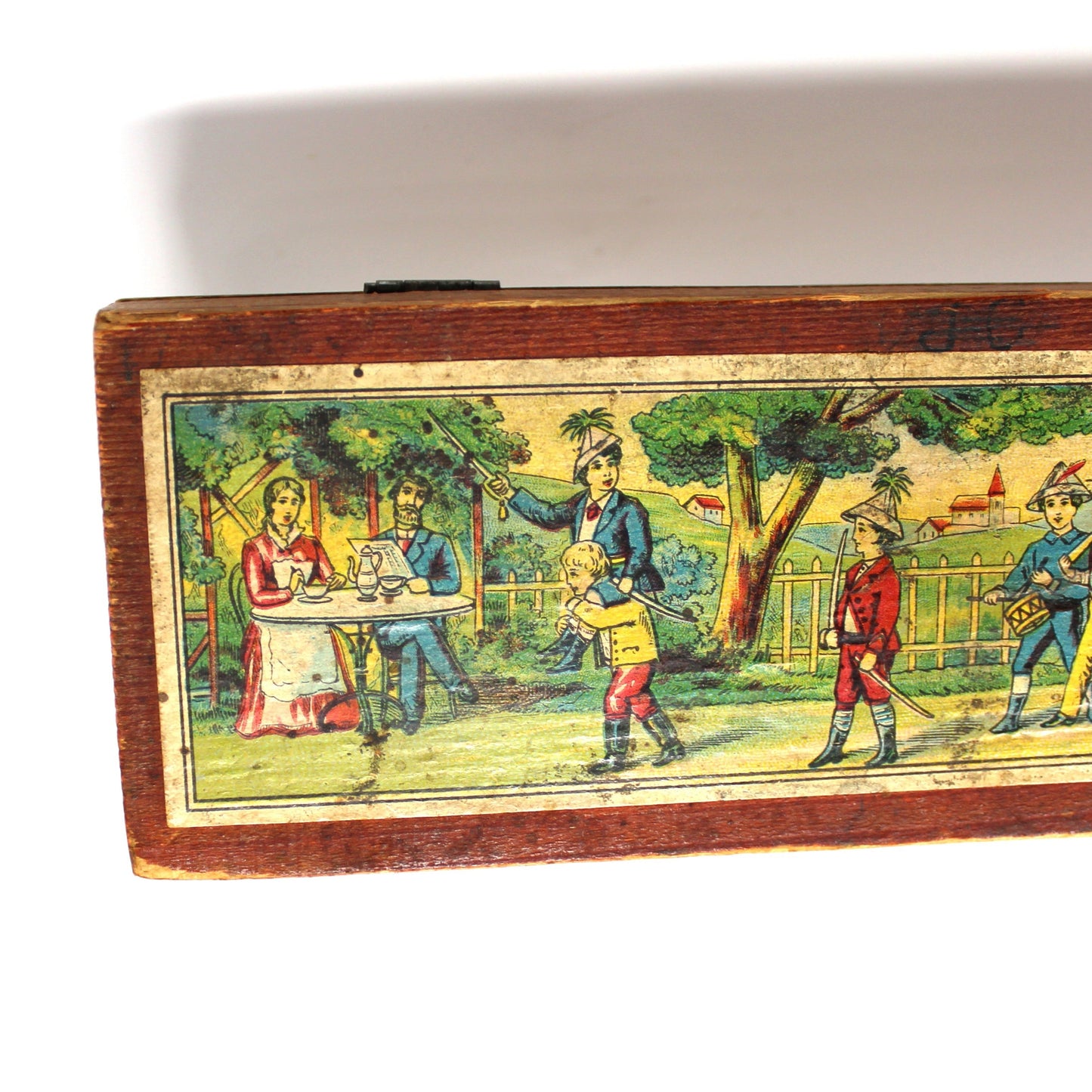 Pencil Case, Wooden Pencil Box, Nursery Rhyme Lithograph, Pied Piper of Hamelin, Antique