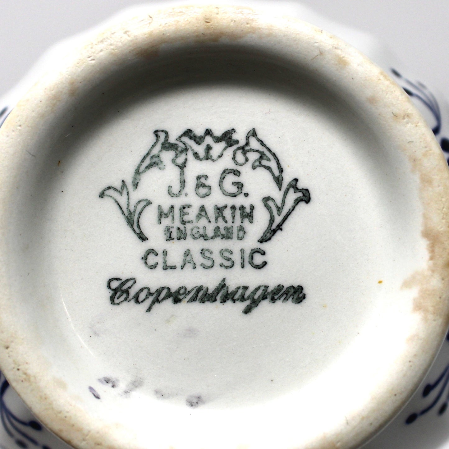 Ceramic product with 'J.S.G. Meakin & Sons Classic Copenhagen' branding on a white background