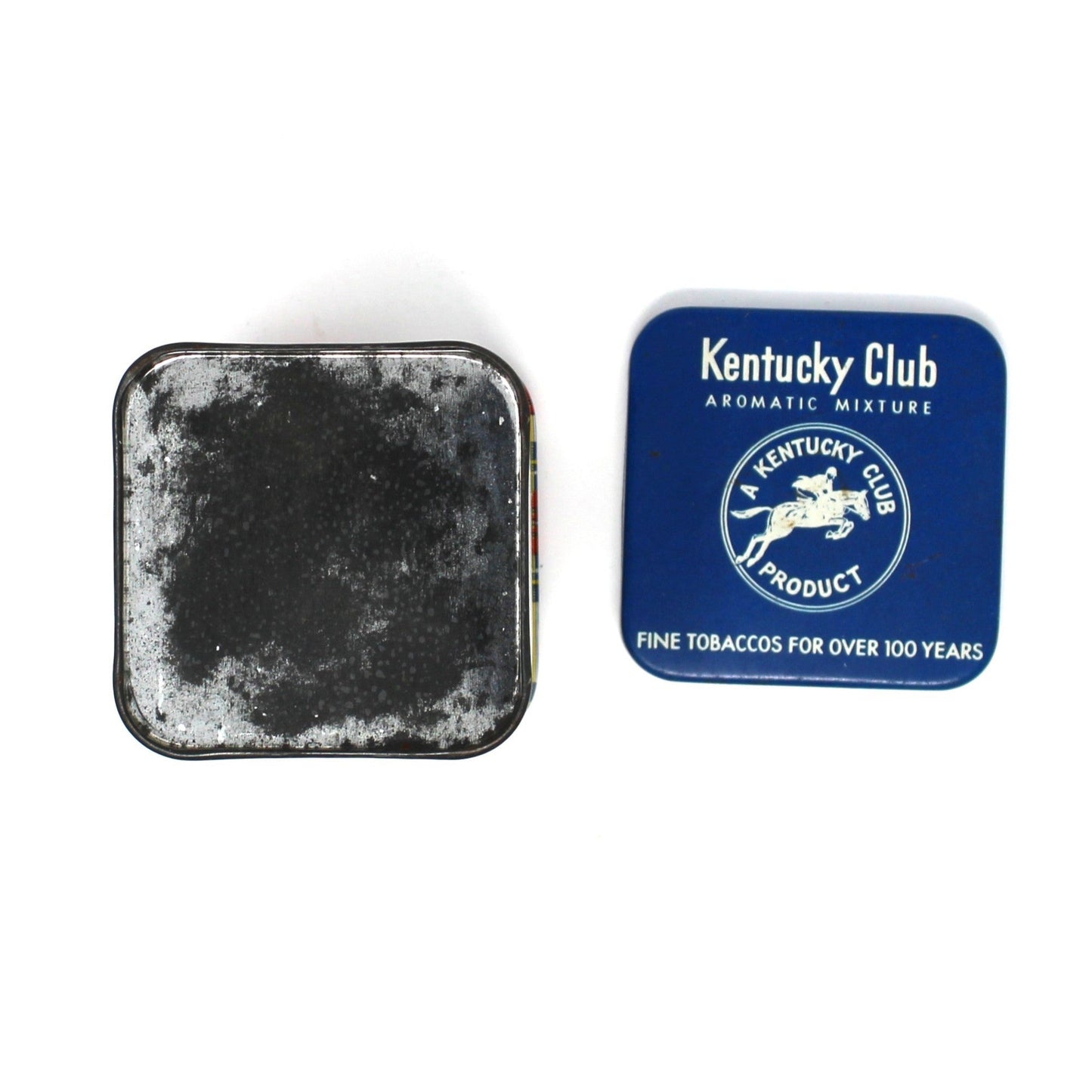 Tins, Kentucky Club, Tobacco Mixture, RARE Tartan Plaid Pattern Blue Lid, Equestrian Horse & Rider, Empty, Vintage