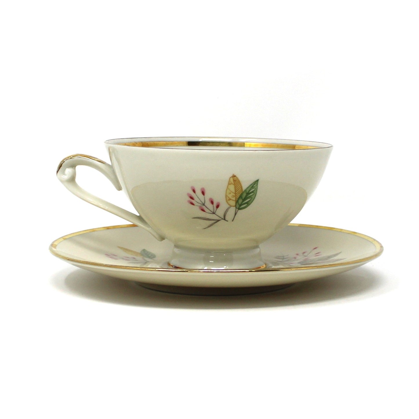 Teacup & Saucer with Matching Salad Plate, Seltmann Weiden, Monstera Fenestrated Foliage Leaves, Vintage Bavaria