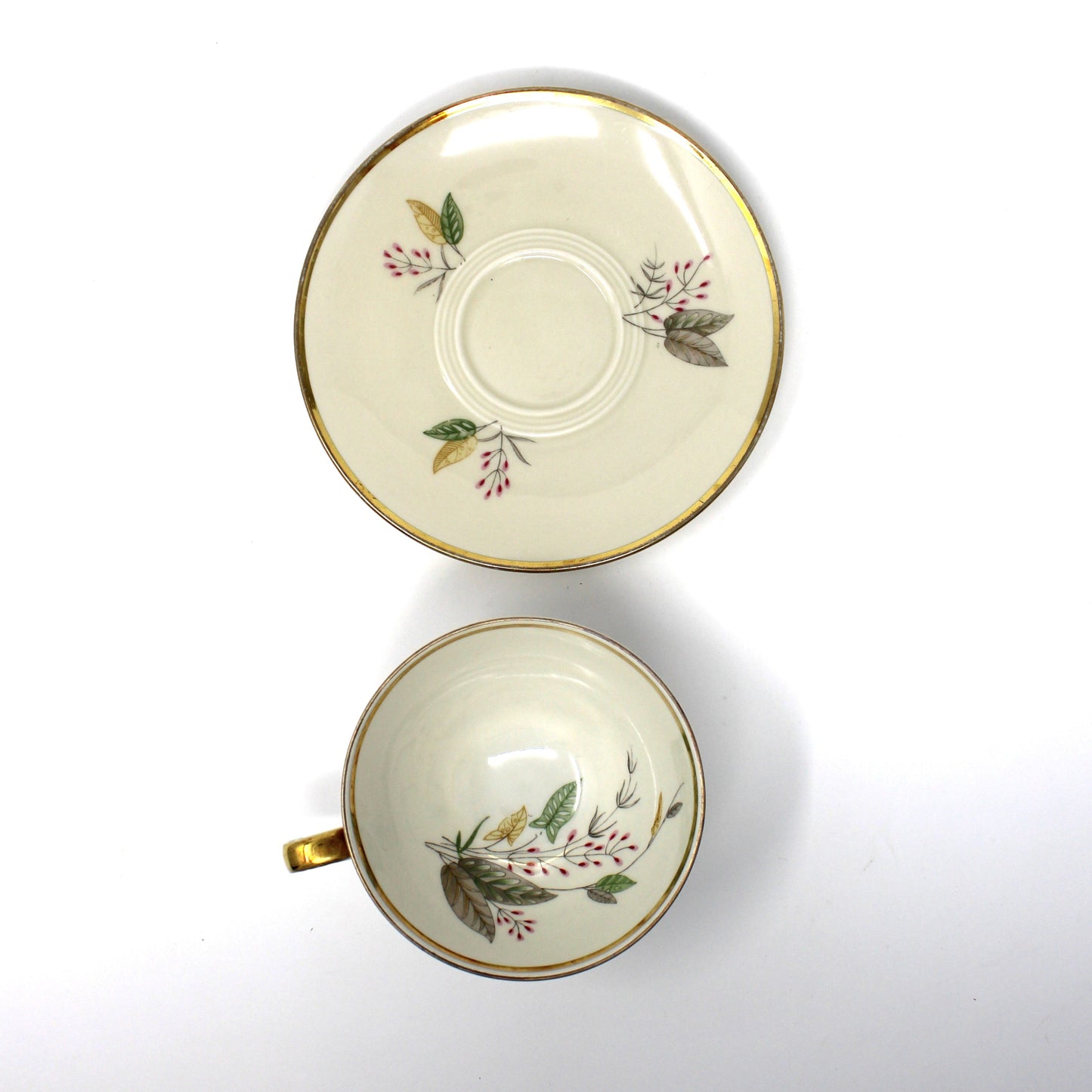 Teacup & Saucer with Matching Salad Plate, Seltmann Weiden, Monstera Fenestrated Foliage Leaves, Vintage Bavaria