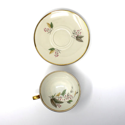 Teacup & Saucer with Matching Salad Plate, Seltmann Weiden, Monstera Fenestrated Foliage Leaves, Vintage Bavaria