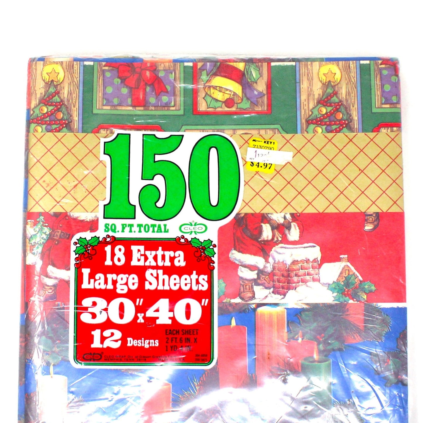 Wrapping Paper, Gibson Cleo Wrap, 18 Christmas Sheets, 12 Designs, Vintage