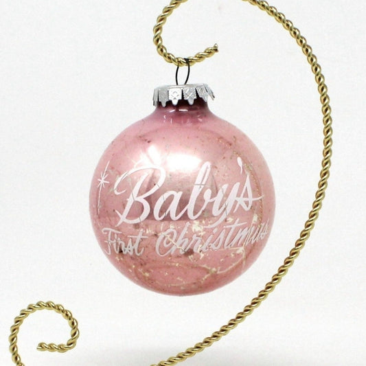 Ornament, Christmas Glass Ball, Bronner's Austria, Baby's First Christmas Pink, Vintage
