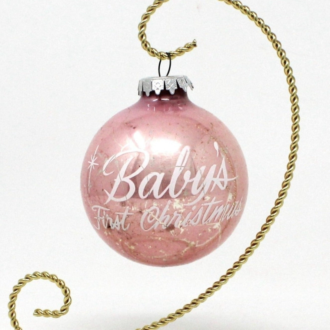 Ornaments, Glass Ball, Bronner's Austria, Baby's First Christmas Pink, Vintage Christmas