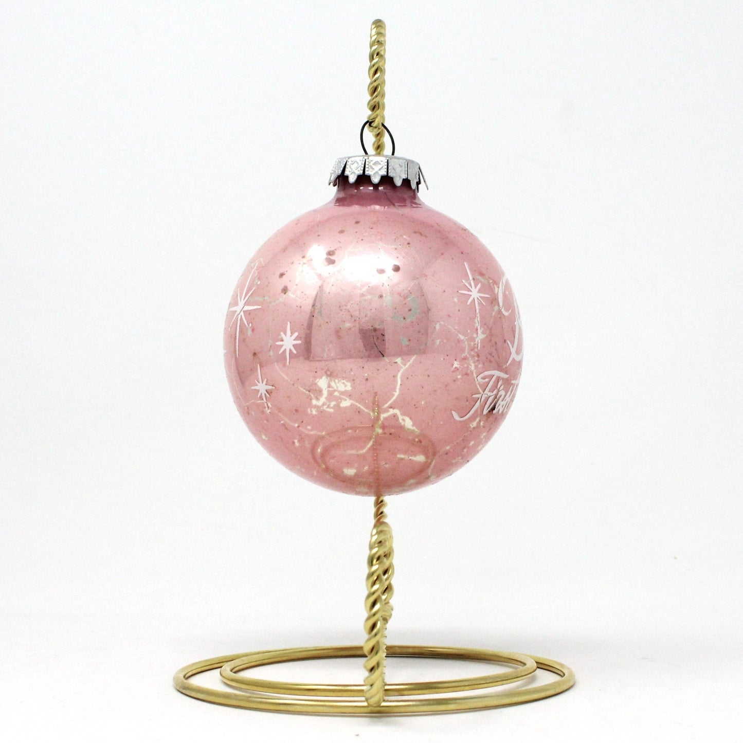 Ornaments, Glass Ball, Bronner's Austria, Baby's First Christmas Pink, Vintage Christmas