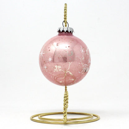 Ornaments, Glass Ball, Bronner's Austria, Baby's First Christmas Pink, Vintage Christmas