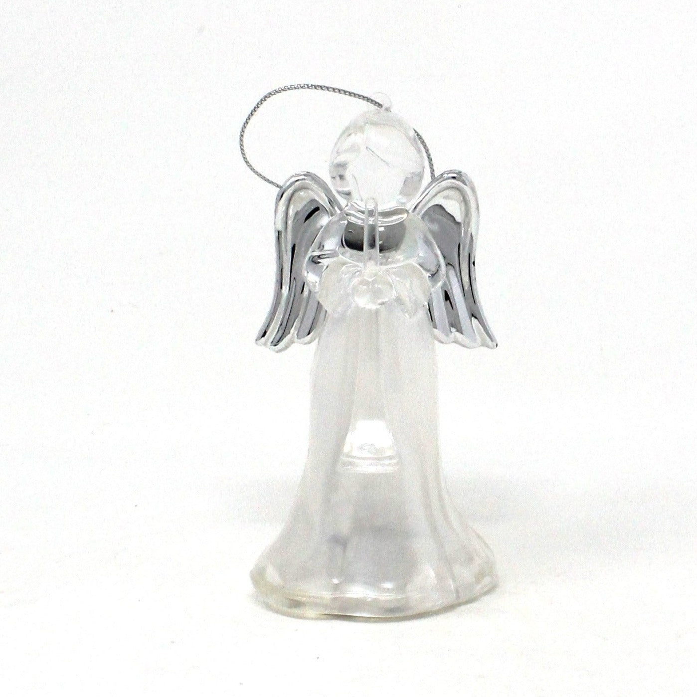 Ornaments, Lighted Angel Playing Trumpet, White with Silver Wings, Plastic