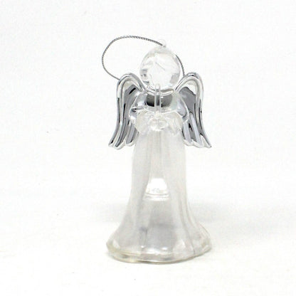 Ornament, Lighted Angel Playing Trumpet, White with Silver Wings, Plastic